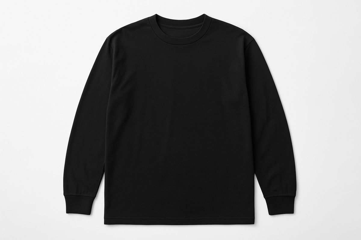 long sleeve black tee, white background