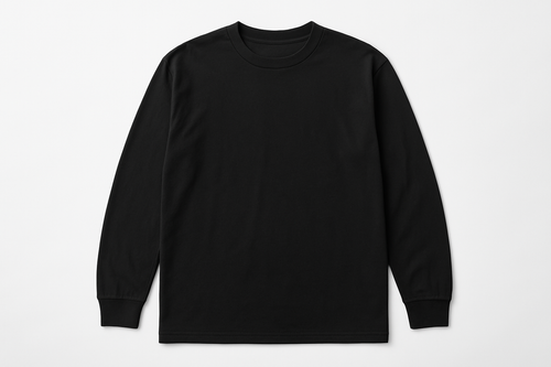 long sleeve black tee, white background