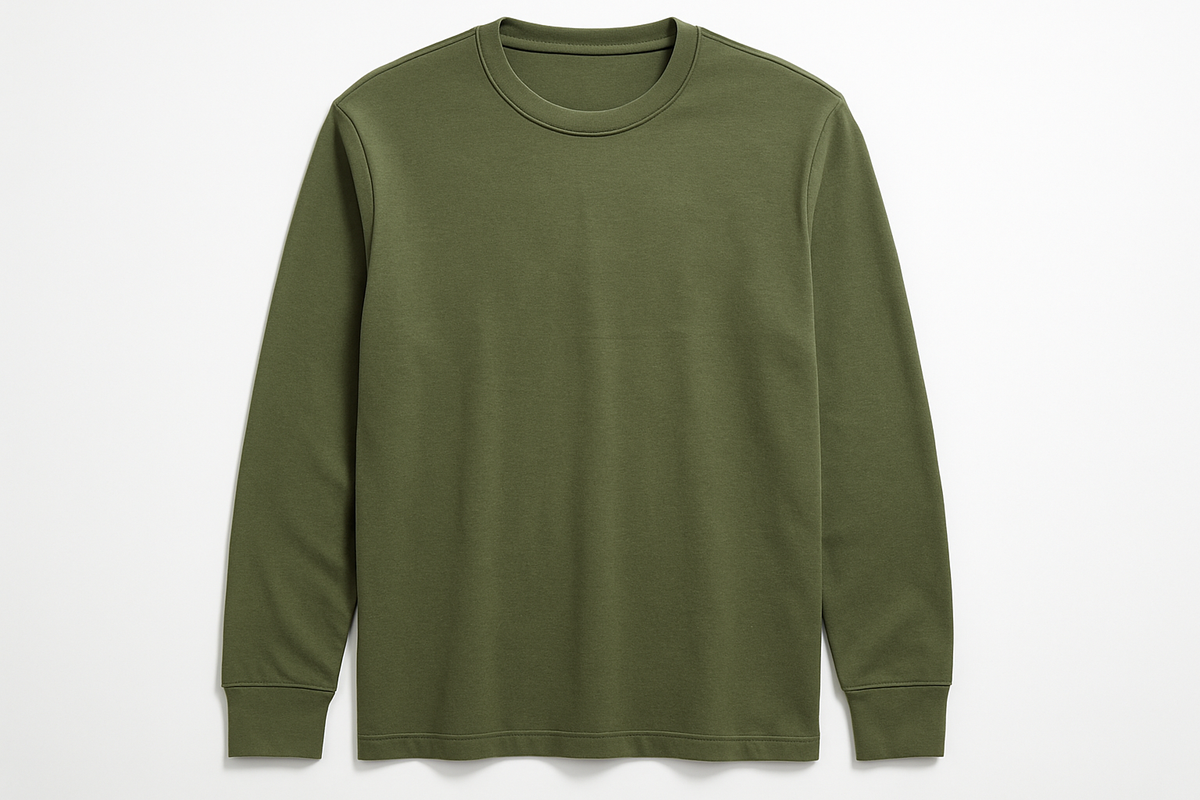 longesleeve crew neck olive white background